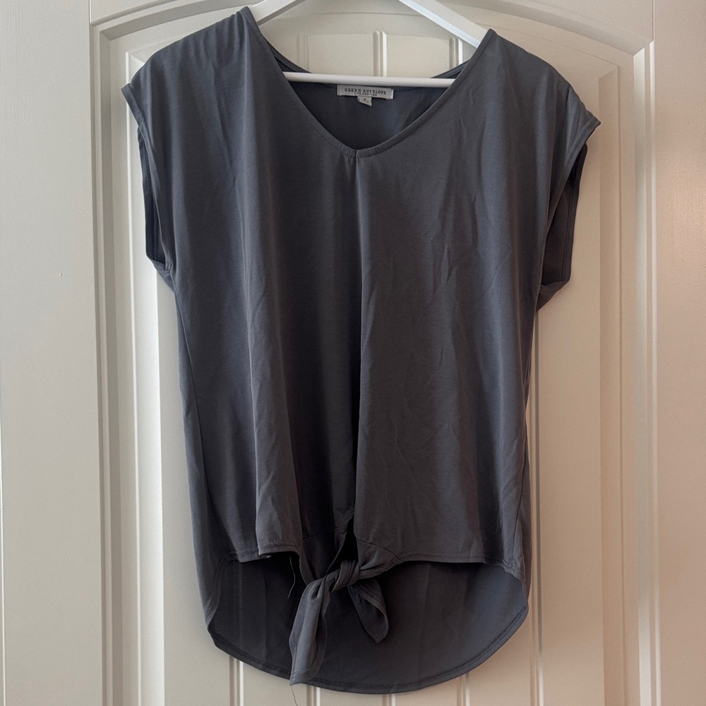 Caslon Charcoal Tie-Front V-Neck Top